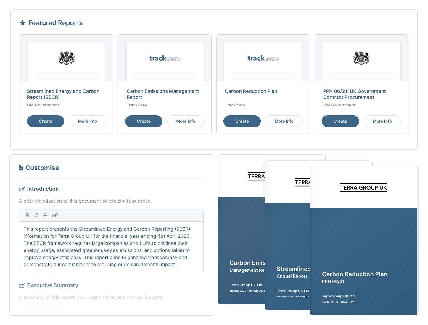 TrackZero Platform Carbon Reduction Planning