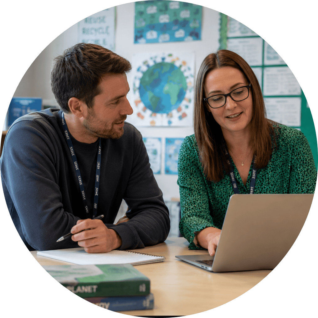 School staff reviewing emissions data together